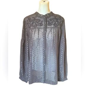 NWT CHICOS GRAY BEADED SHEER BLOUSE SZ M (8)